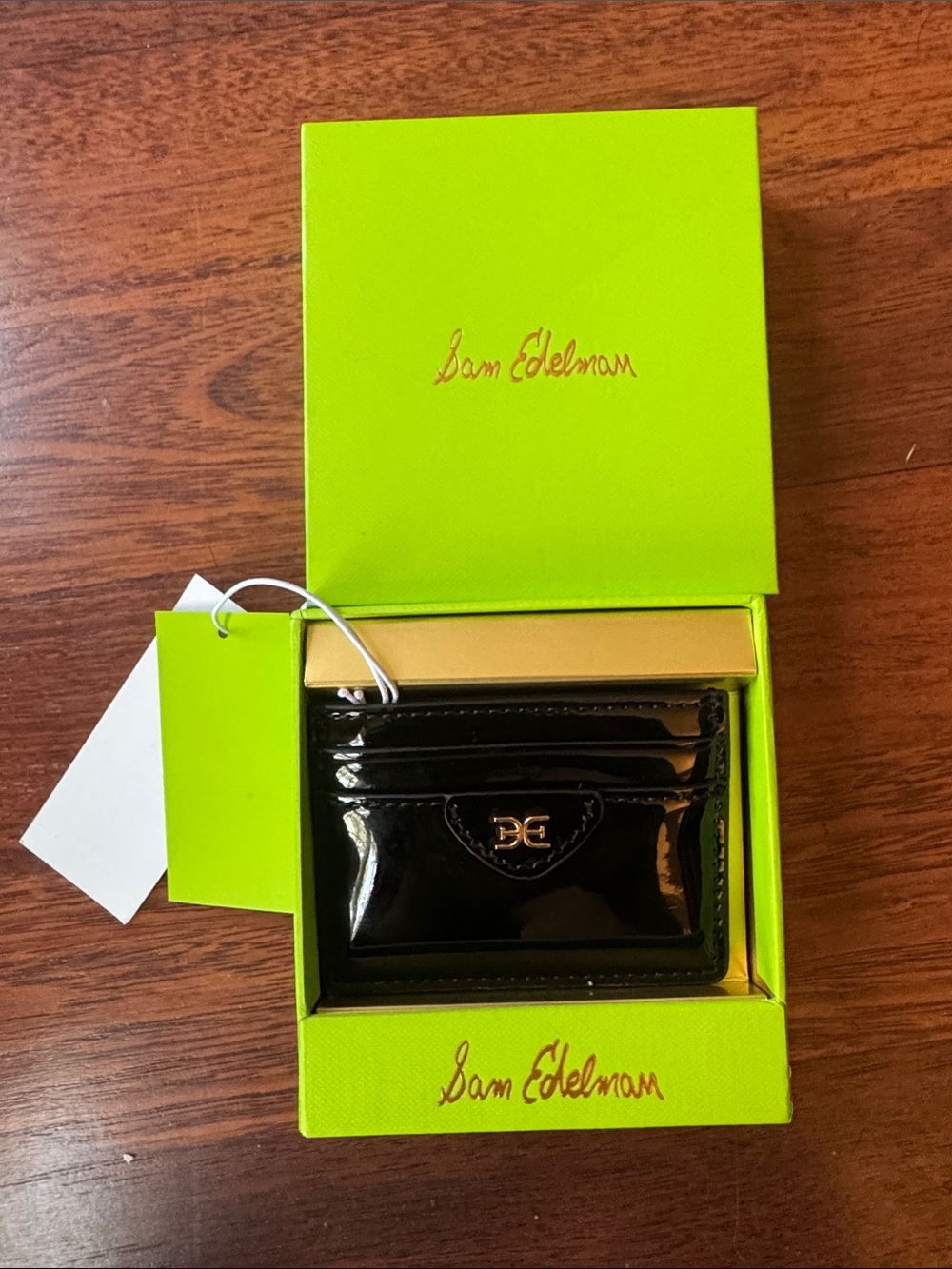 Sam Edelman Black Patent Card Holder with Gold Accent